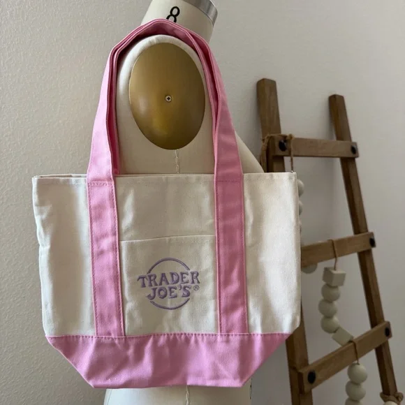 Trader Joe’s Limited Edition Pastel Mini Pink and Cream Canvas Tote Bag - Picture 14 of 16